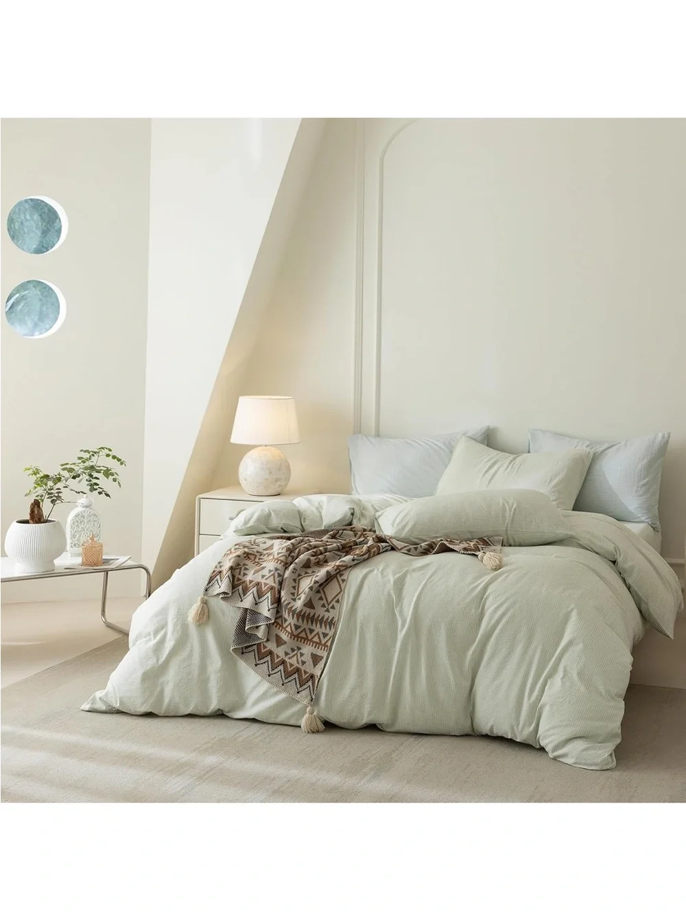 Vintage light Green Cotton duvet cover Set
